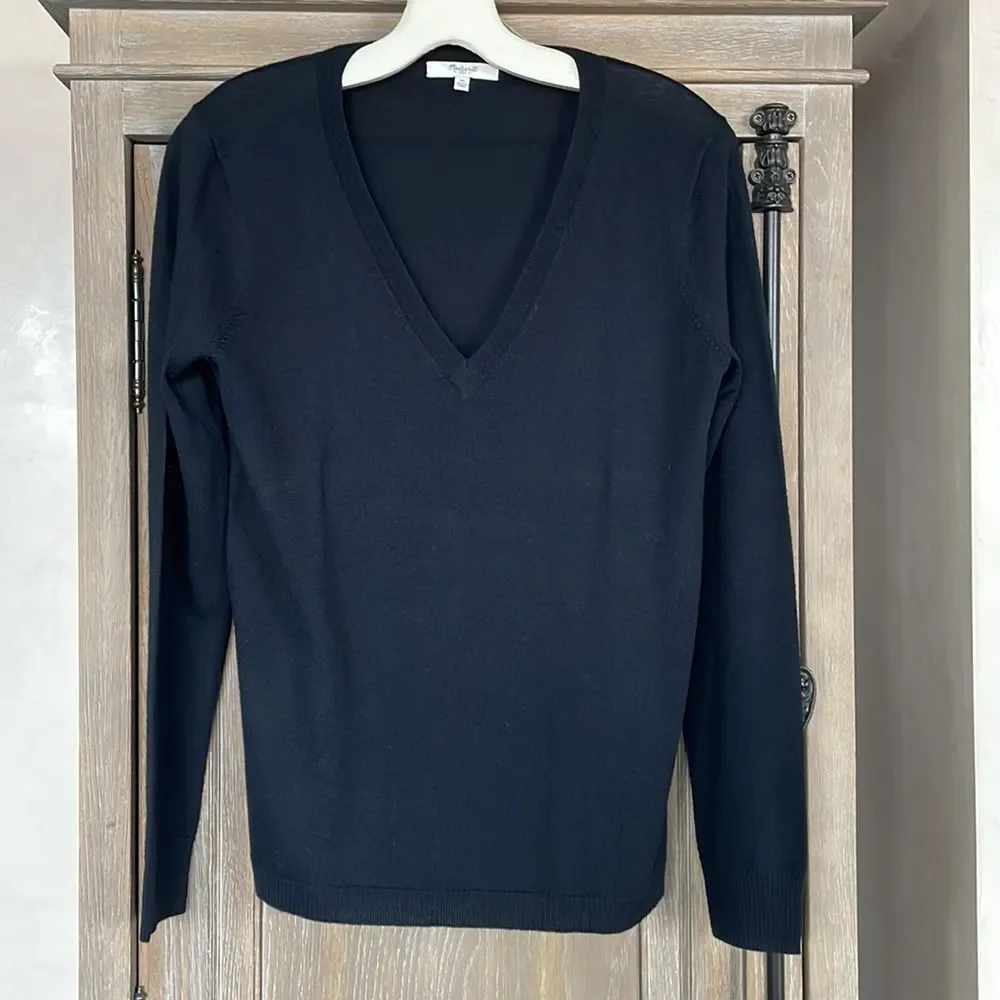 Madewell wool V-neck pullover sweater black size medium